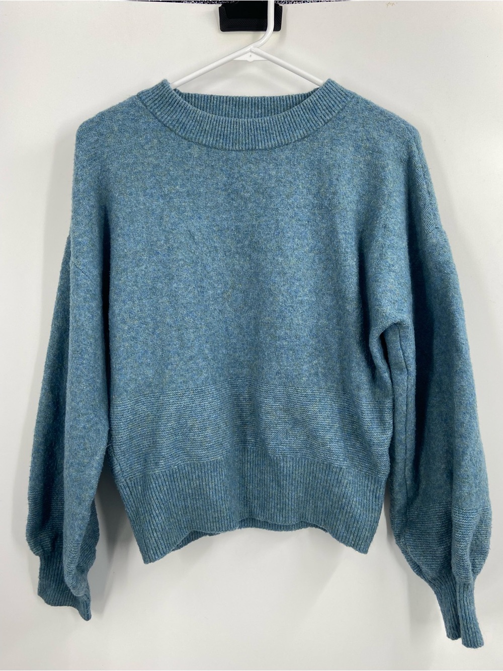 prAna Azure Crew Pullover Wool Blend Balloon Sleeve Blue Small
